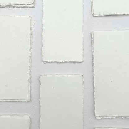 E-Tailor Premium Handmade Ivory White Paper 150 GSM Deckle Edge Mixed Media Sheets for Watercolour, Calligraphy, Writing, Invitations & Crafts – Recycled Cotton Rag Paper Pack of 50– 4x9” - size: 4x9"
