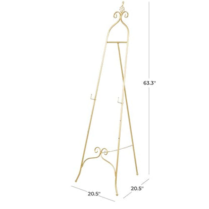 Deco 79 Metal Scroll Display Easel 3 Tier Floor Standing Easel, Display Stand 21" x 21" x 63", Gold - color: Gold