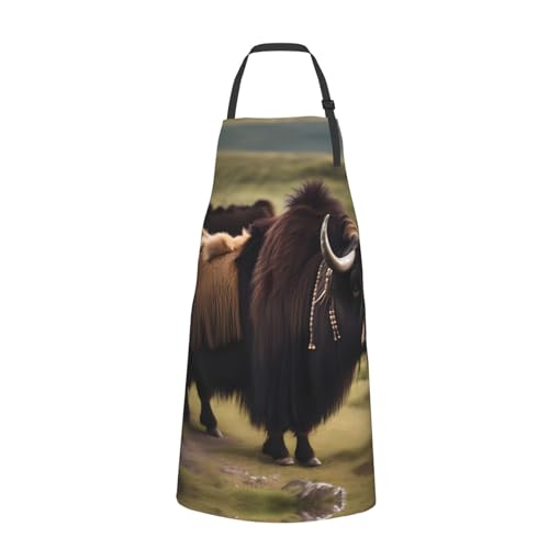 Cartoon heart sun Heavy Duty Waterproof Apron with Pockets for AdultsResistant Grilling, Gardening, Painting - color: Mighty Highland Yak