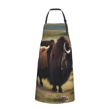 Cartoon heart sun Heavy Duty Waterproof Apron with Pockets for AdultsResistant Grilling, Gardening, Painting - color: Mighty Highland Yak