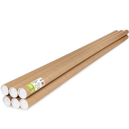 2" x 72" Reinforced Kraft Paper Mailing Tube, Pack of 6 Tubes with 12 Caps – Secure USPS Approved Poster Tube – Made in USA Cardboard Tube for Shipping and Storing Posters, Prints, Artwork - color: Standard-Duty, size: 2" x 72"