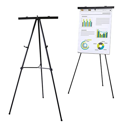 Audio-Visual Direct Lightweight Aluminum Flip-Chart Presentation Easel, Adjustable Height 37"-70", Black - color: Black, size: 1 Easel