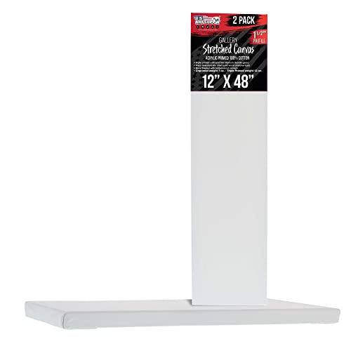 U.S. Art Supply Medium Stretched Canvas for Painting 12x48 inch Gallery Depth 1-1/2" Thick, 2-Pack - 12oz Acrylic Gesso Triple Primed, Professional Artist Quality, 100% Cotton - Oil, Pouring Paint - size: 12" x 48"