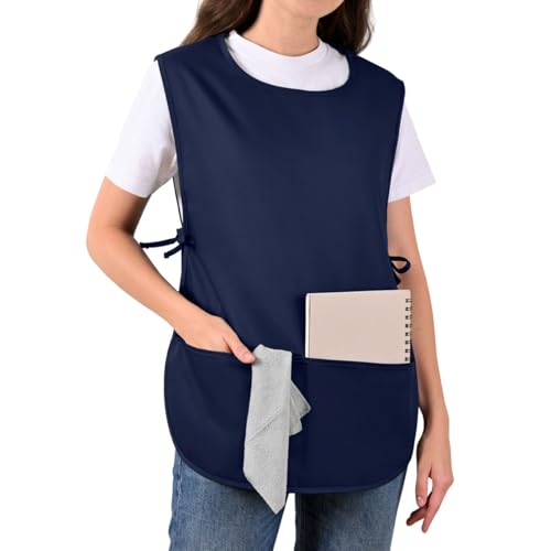 ROTANET Cobbler Apron for Women Men with 2 Pockets Waterproof Art Smock Aprons for Painting Hairstylist Cleaning Adults - color: Navy Blue