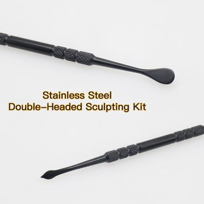 Joyangy 3PCS Wax Carving Tools, Stainless Steel Double-Headed Sculpting Kit, 4.6" Wax Modeling Engraving Spoons for Clay Pottery Molding Shaping, Black - size: 3 Pack(Black)