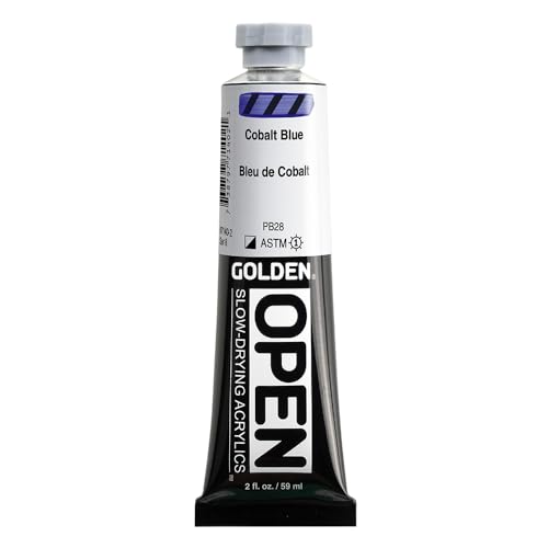 GOLDEN OPEN Slow-Drying Acrylics, Cobalt Blue, 2 fl oz. tube, Professional Acrylic Paint, Semi-Opaque - color: Cobalt Blue, size: 2 Fl Oz (Pack of 1)