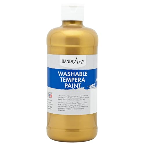 Handy Art Washable Tempera Paint, Metallic Gold, 16 oz Pint Bottle | Bright & Mixable, High Opacity, Washable Colors for Classroom, Students, Kids, Young Artists, Safe & Non-Toxic, Made in USA - color: Metallic Gold, size: 16 Fl Oz (Pack of 1)