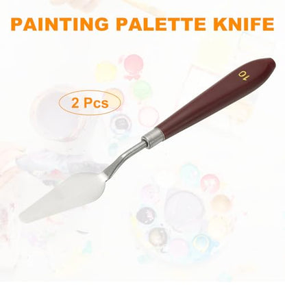 HARFINGTON 2pcs Palette Knife Painting Tool 2.4" x 0.87" Stainless Steel Art Spatula Pallet Knives Scrapers Tools with Plastic Handle for Acrylic Oil Canvas Mixing Spreading, Red/Silver - size: 2.4" x 0.87"