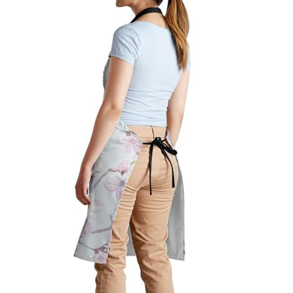 Cream Pastel Wildflower Art Waterproof Apron with Pockets | Garden Aprons for Men Women Adjustable Bib Apron for Cooking Kitchen Baking BBQ Painting Housework Oil Resistant - color: Delicate Branch Design