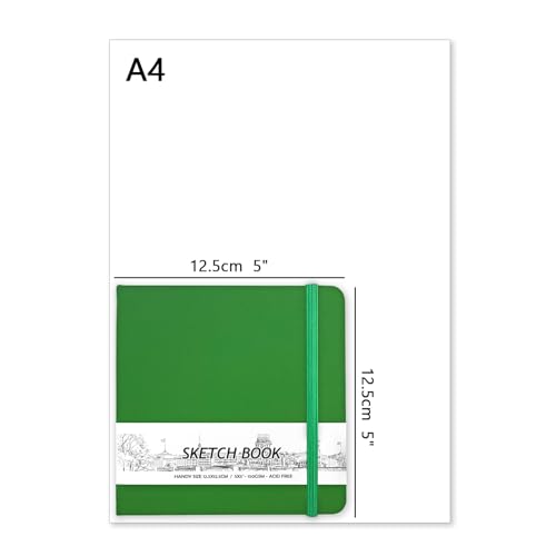 5" x 5" Hardcover Sketch Book,Small Mixed Media Sketch Pad,58 Sheets 150GSM Acid-Free Artist Drawing Paper,Travel Journal Blank Notebook for Adults Painting,Illustration,Art Supplies.Grass Green - color: 150gsm PU-grass green