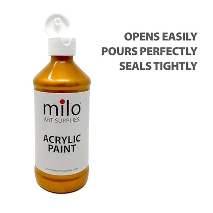 milo Metallic Acrylic Paint Set of 6 Colors | 8 oz Bottles | Student Metallic Colors Acrylics Painting Pack | Made in the USA | Non-Toxic Arts & Crafts Paints for Artists & Hobby Painters - style: Metallic Set 6 x 8 oz