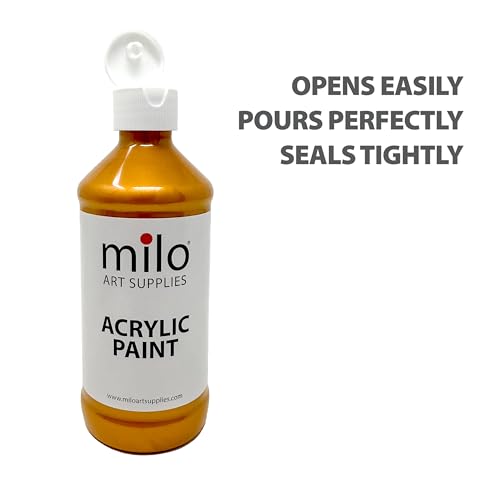 milo Metallic Acrylic Paint Set of 6 Colors | 8 oz Bottles | Student Metallic Colors Acrylics Painting Pack | Made in the USA | Non-Toxic Arts & Crafts Paints for Artists & Hobby Painters - style: Metallic Set 6 x 8 oz