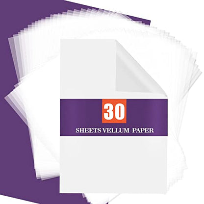 Vellum Paper 8.27 x 11.8 Translucent-Printable - Translucent Vellum Paper Tracing for Crafts Tracing,Drawing,Card Overlays,Invitation Envelope 30 Sheets - color: transparent