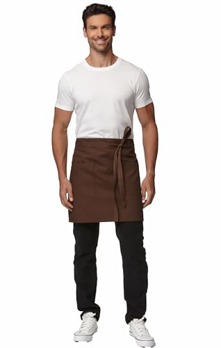 Unisex Waist Apron with Pockets Waiter Bar Half Bistro Apron 4251BY - color: Coffee, size: 5 Pack
