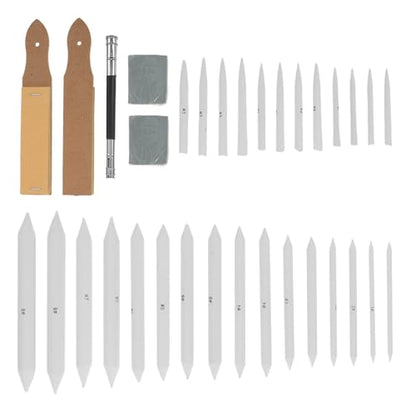 SEWCHICS 33pcs Sketching Stump and Tortillions Blending Tools Set with Sandpaper Pencil Sharpener and Kneaded Erasers for Artist Drawing and Shading Supplies