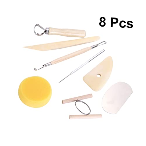 NUOBESTY 8pcs Wooden Pottery Tool Set for Sculpting Carving and Modeling Durable Clay Tools for Beginners and Experts for Pottery Air Drying Clay and Polymer