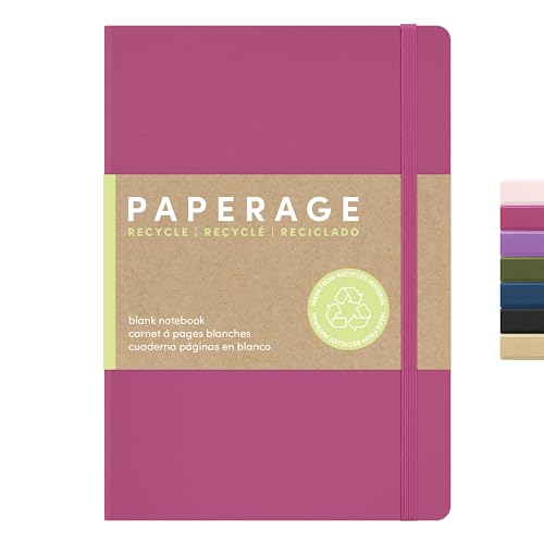 PAPERAGE Recycled Blank Journal Notebook, (Rose), 160 Pages, Medium 5.6 in x 8 in - 100 GSM Thick Paper – Hardcover Journaling Notebook for Work, School, Note Taking or Sketching - color: Rose, size: Plain