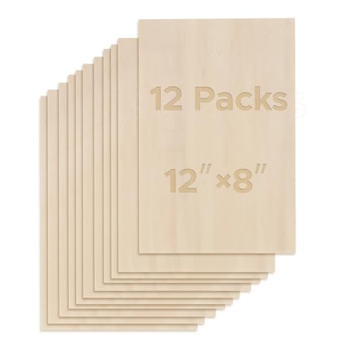 OMTech 12 Pack Basswood Sheets, 12x8 Inch Plywood for Crafts, 1/8" Thick Wood for Laser Cutting Engraving, Unfinished Boards for DIY Projects Drawing Painting Architectural Models - color: 12 Pcs, size: 1/8''x12''x8''