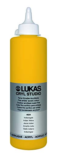 Lukas CRYL Studio Artist Acrylic Paint, Indian Yellow, 500 ml Bottle - High Pigment Acrylic Paints for Canvas Painting, Large Scale Works - Medium-Viscosity, Water-Mixable, Fast Drying - color: Indian Yellow, size: 16.91 Fl Oz (Pack of 1)