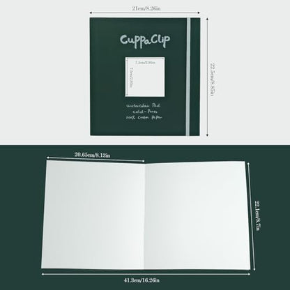 CuppaClip Watercolor Paper Pad Cover Illustration Pure Cotton Pulp Cold Press 300GSM Acid-Free Hardback Watercolor Book (Dark Green) - color: Dark green