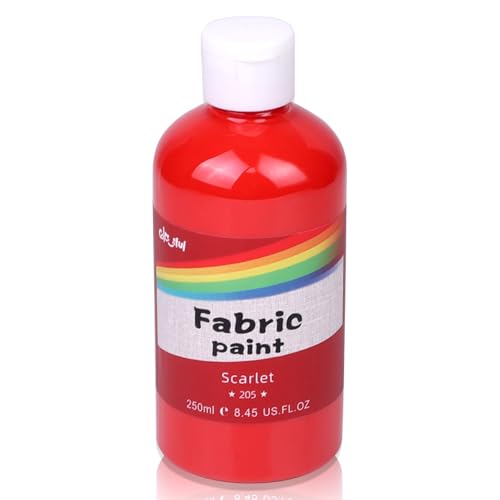 Colorful Permanent Fabric Paint for Furniture, 8.45 oz (250 ml) Fabric Paint for Clothes, Soft Rich Pigment Non-Toxic Textile Paint for Fabric DIY Crafts T-shirts Shoes Jeans DIY for Adult - color: Scarlet, size: 8.3 Fl Oz (Pack of 1)