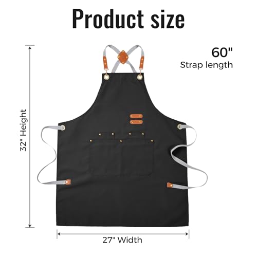 Aoomzoon Durable Kitchen Apron,Multifunctional Chef Aprons for Women & Men with Pockets for Cooking Baking & Daily Use - color: Black