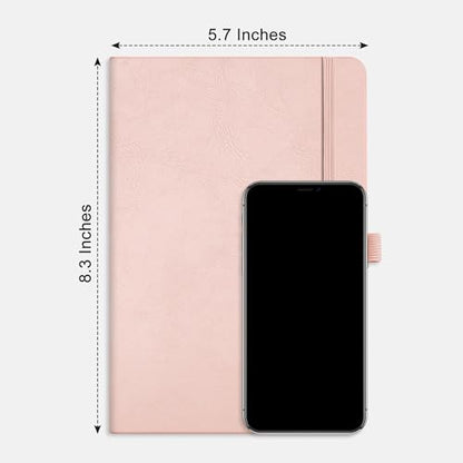 AHGXG Dotted Journal Notebook, 160 Numbered Pages, A5 Medium Size (5.7'' x 8.3''), 120 GSM Thick Paper, Leather Hardcover, for Journaling, Planning, Tracking (Rose Gold) - color: Rose Gold, style: Dotted