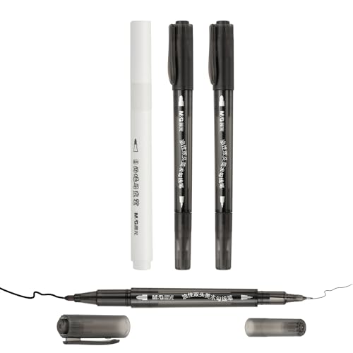 PATIKIL 3 Pack Dual Brush Markers, Black White Fine and Brush Tips Pens Marker Calligraphy Coloring Art Supplies Set for Coloring Book Illustration Sketching Journaling