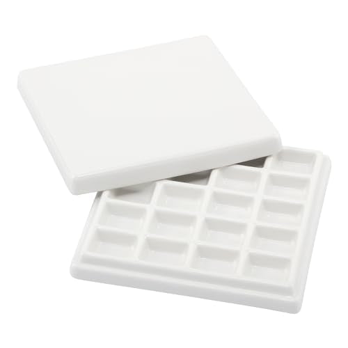 Creative Mark English Glazed Porcelain Palette, Sturdy Construction with 20 Deep Paint Wells for Color Mixing, Palette for Watercolor, Gouache & Oil Paints for Artists, Professionals, Students