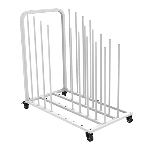 Rolling Art Canvas Storage Rack on Wheels, Adjustable Metal Framed Artwork Drying Holder, Large Vertical Picture Frame Display Stand for Painting Boards, Framed Picture, Shipping Box (White) - color: White