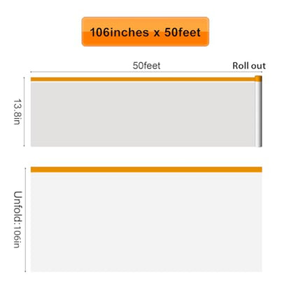 106inch x 50ft Pre-Taped Masking Film (6 Rolls) - Floor to Ceiling Wall Protection - 2-in-1 Painters Tape & Drape for Car Spraying & Home Improvement - size: 106in x 50Ft