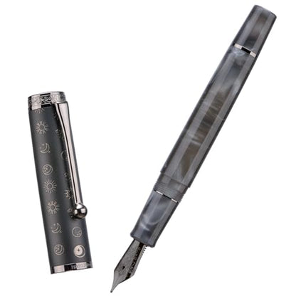 Hongdian N8S Gray Resin Fountain Pen Rabbit Pattern Cap, Iridium Medium Nib with Converter and Metal Pen Case Set - color: N8S Gray, style: Medium Point