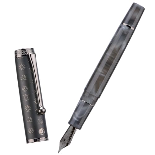Hongdian N8S Gray Resin Fountain Pen Rabbit Pattern Cap, Iridium Extra Nib with Converter and Metal Pen Case Set - color: N8S Gray, style: Extra Fine Point