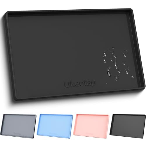 ukeetap Extra Thick Silicone Mat Waterproof with Raised Edge 19” x 12”, BPA Free Non-Slip Dog & Cat Food Mat, Feeding Mat for Food and Water Bowls, Spill Proof Mat to Protect Floors, Black - color: Black, size: 19"L x 12"W