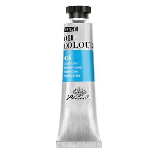 PHOENIX Cerulean Blue Hue Oil Paint - 40ml / 1.35 Fl oz. Single Tube - Artist Quality Oil Based Paint for Professionals - color: Cerulean Blue Hue