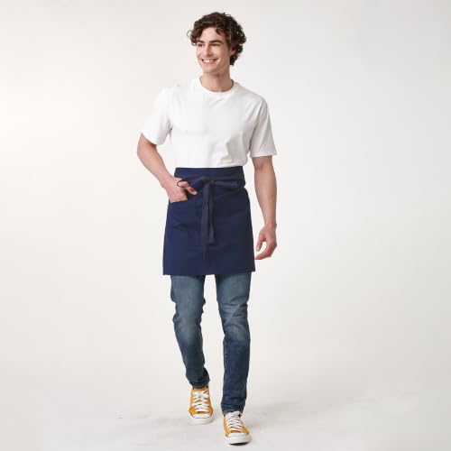 Unisex Waist Apron with Pockets Waiter Bar Half Bistro Apron 4251BY - color: Navy, size: 1 Pack