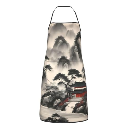 Waterproof Landscape Painting Apron with Pocket, Durable, Soft, Wrinkle-Free for Kitchen & Crafts & BBQ