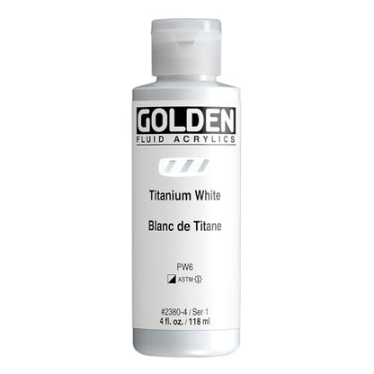 GOLDEN Fluid Acrylics, Titanium White, 4 fl. oz. Bottle, Professional Acrylic Paint, Semi-Opaque