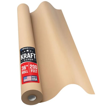 Bryco Goods 36" x 2,400" (200') Brown Kraft Paper Roll - Made in USA - Craft Paper for Banner Bulletin Board Art Table Covering Gift Wrapping Bouquet Packing Parcel (Brown, 36" x 200') - color: Brown, size: 36" x 200'