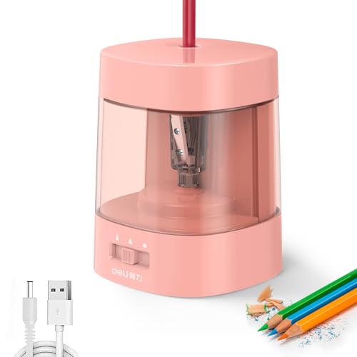 Deli Electric Pencil Sharpener, Automatic Pencil Sharpeners for No.2 Pencils Colored Pencils, USB & Battery Operated Pencil Sharpener for School, Home, Office, Classroom, Pink - color: Pink