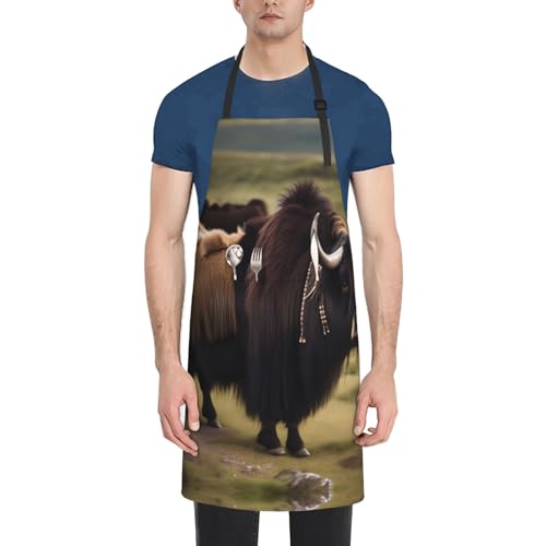 Cartoon heart sun Heavy Duty Waterproof Apron with Pockets for AdultsResistant Grilling, Gardening, Painting - color: Mighty Highland Yak