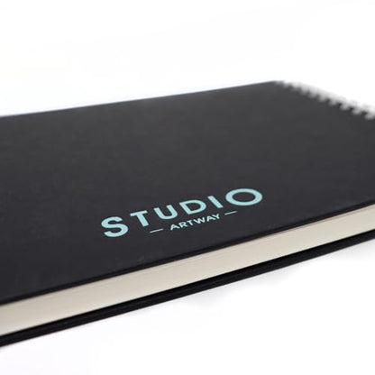 Artway Studio – Spiral Bound A3 Mixed Media Sketchbook – Landscape - 60 Sides/30 Pages of 240gsm Multimedia Paper – Black Hardback Sketchbook, White