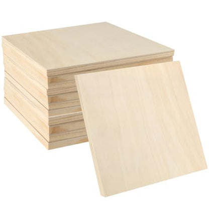 LEXININ 12 Pack 6 x 6 x 1/2 Inch Square Wooden Panels, 15 x 15 x 1.5cm Unfinished Square Wood Canvas Board, Cradled Painting Panel for DIY Art Craft