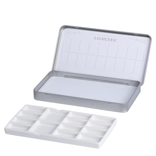 Travel Watercolor Palette,Portable Ceramic Palette with 14 Well,Metal Paint Box with Porcelain Palette(Silver Box) - color: Silver