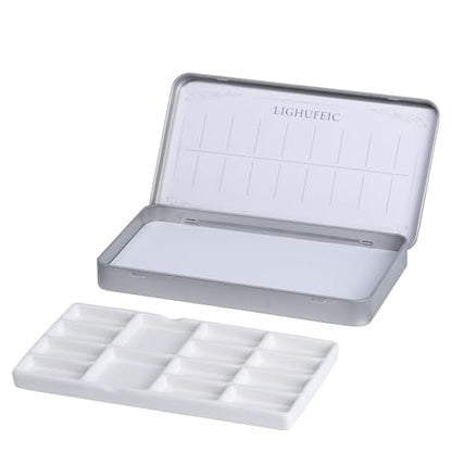 Travel Watercolor Palette,Portable Ceramic Palette with 14 Well,Metal Paint Box with Porcelain Palette(Silver Box) - color: Silver