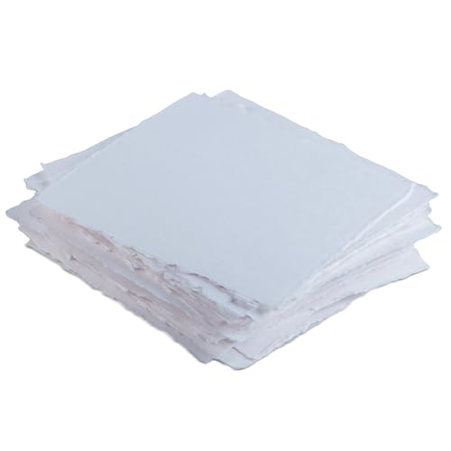 Wanderings Thick Handmade Watercolor Paper with Deckle Edge - 8" x 8" - 300GSM - Premium White Hot Press Smooth Mixed Media Paper Made with Recycled Cotton - 25 Loose Leaf Sheets - color: White, size: 8x8" (20x20cm)
