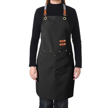 Aoomzoon Durable Kitchen Apron,Multifunctional Chef Aprons for Women & Men with Pockets for Cooking Baking & Daily Use - color: Black