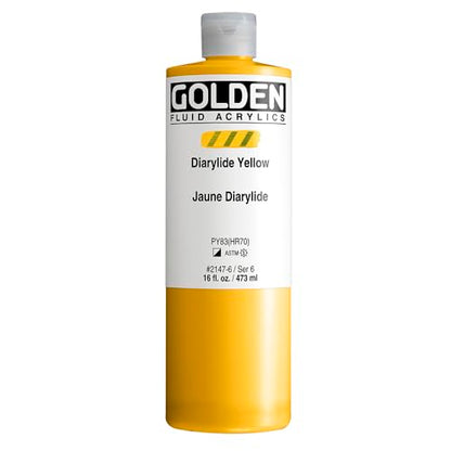 GOLDEN Fluid Acrylics, Diarylide Yellow, 16 fl. oz. Bottle, Professional Acrylic Paint, Semi-Opaque