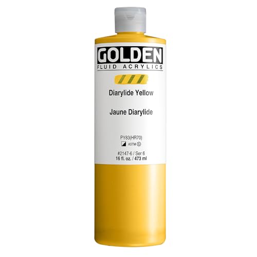 GOLDEN Fluid Acrylics, Diarylide Yellow, 16 fl. oz. Bottle, Professional Acrylic Paint, Semi-Opaque