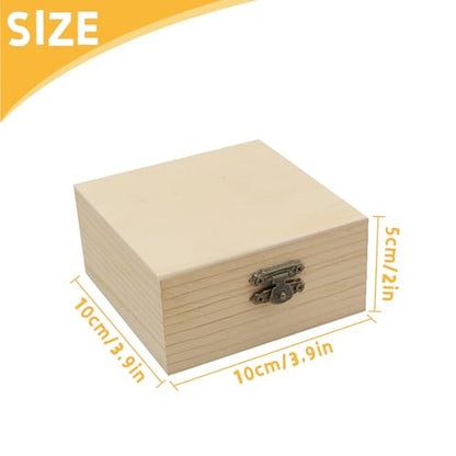 4 PCS Unfinished Wood Box for Crafts Small Wooden Square Box with Hinged Lids and Front Clasps Wooden Storage Box for DIY Arts Party Favor Jewelry Box, 3.9 x 3.9 x 2 Inch